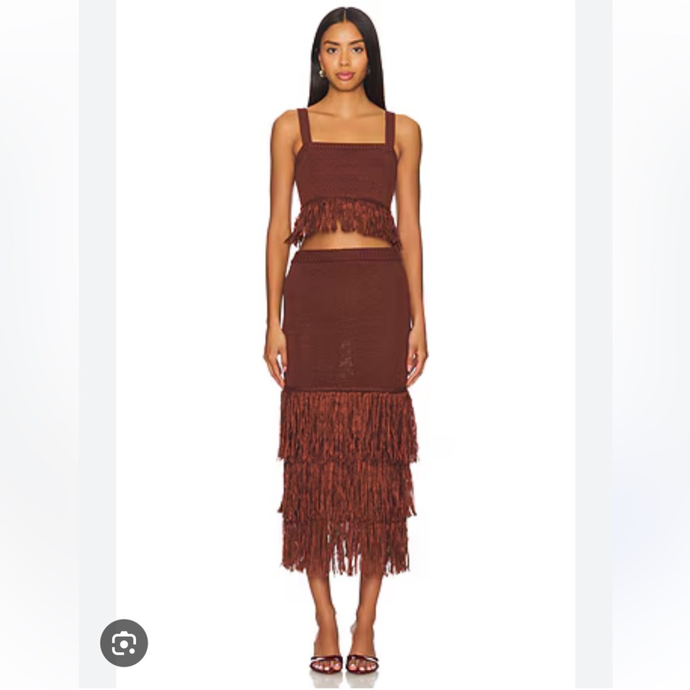 SAYLOR Brown Fringe Pencil Skirt